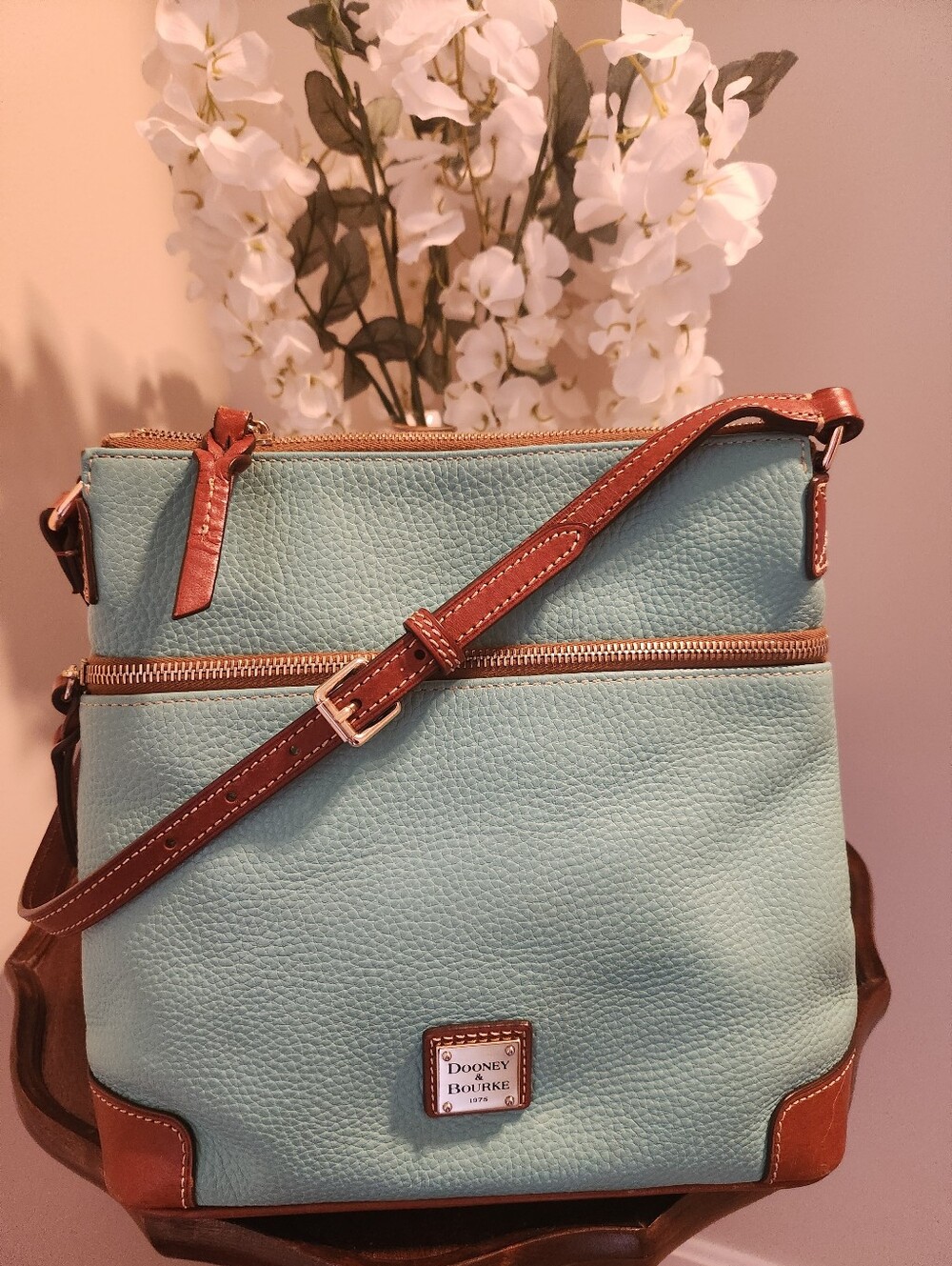 Dooney & Bourke Pebble Grain Crossbody Bag Turqouise Brown Leather